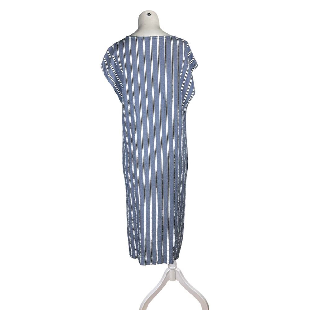Kal Rieman Linen Blend Dress Women's XL Blue Vertical Stripe Drawstring Waist - Picture 2 of 5